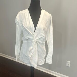 NWT Zara White Linen Top - Size Large
